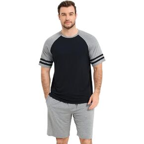 NACHILA Men’s Pajamas-Viscose Made from Bamboo, Short Sleeve Sleepwear Crew Neck Pjs with Shorts Pants Soft Loungewear S-XL