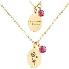 JIURUN Birth Flower Necklace for Women Mom 18K Gold Plated Dainty Birthstone Pendant Handmade Necklaces Personalized Floral Pendant Birthday Gifts Mothers Day Valentines Day Gift For Girl