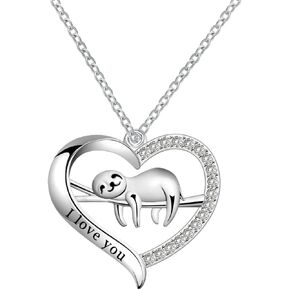 Sloth Necklace Heart Cute Animal Slider Sloths Stuffed Jewelry Engraved Keep me in your heart Gift for Animal Lovers Girls Women