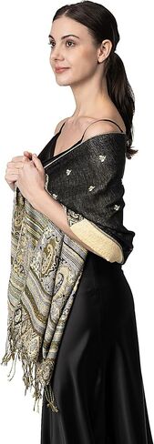 Achillea Reversible Bohemian Pashmina Ethnic Tribal Border Shawl Wrap Scarf in Kuwait
