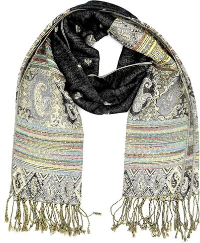 Achillea Reversible Bohemian Pashmina Ethnic Tribal Border Shawl Wrap Scarf in Kuwait