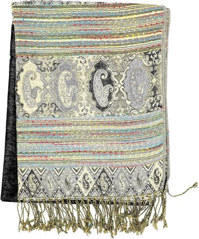 Achillea Reversible Bohemian Pashmina Ethnic Tribal Border Shawl Wrap Scarf in Kuwait