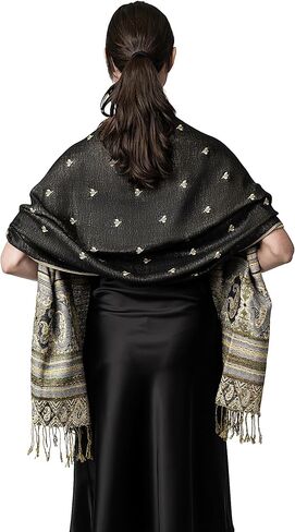 Achillea Reversible Bohemian Pashmina Ethnic Tribal Border Shawl Wrap Scarf in Kuwait