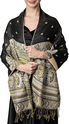 Achillea Reversible Bohemian Pashmina Ethnic Tribal Border Shawl Wrap Scarf in Kuwait