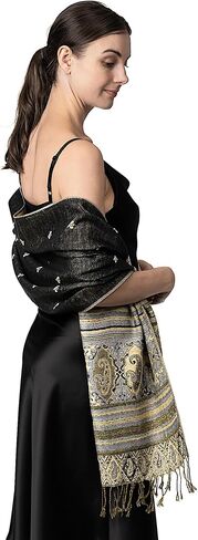 Achillea Reversible Bohemian Pashmina Ethnic Tribal Border Shawl Wrap Scarf in Kuwait