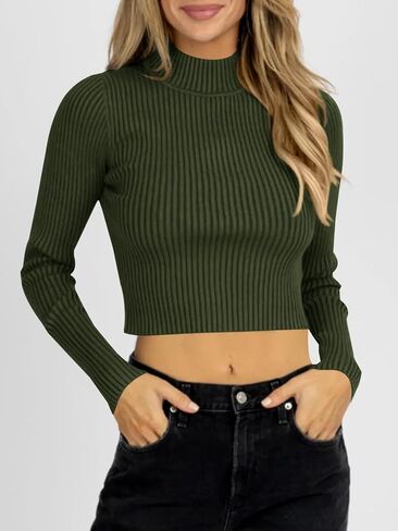 سترات نسائية Langwyqu ذات رقبة وهمية وأكمام طويلة ومتماسكة ومضلعة ومثيرة بقصة ضيقة وسترة ناعمة in Kuwait