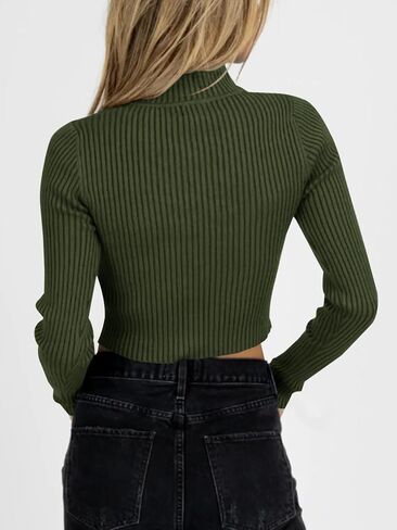 سترات نسائية Langwyqu ذات رقبة وهمية وأكمام طويلة ومتماسكة ومضلعة ومثيرة بقصة ضيقة وسترة ناعمة in Kuwait