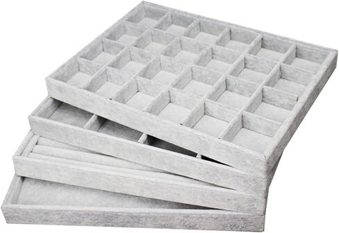 RJ Displays-Ice Grey Velvet Decorative 24 Slot Jewelry Display Box Dresser Top For Necklace, Earrings, Pendants, Organizer, 24 Slot in Saudi Arabia