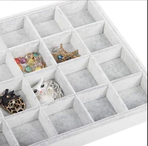 RJ Displays-Ice Grey Velvet Decorative 24 Slot Jewelry Display Box Dresser Top For Necklace, Earrings, Pendants, Organizer, 24 Slot in Saudi Arabia