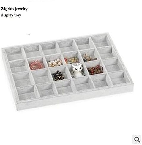 RJ Displays-Ice Grey Velvet Decorative 24 Slot Jewelry Display Box Dresser Top For Necklace, Earrings, Pendants, Organizer, 24 Slot in Saudi Arabia
