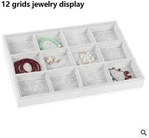 RJ Displays-Ice Grey Velvet Decorative 24 Slot Jewelry Display Box Dresser Top For Necklace, Earrings, Pendants, Organizer, 24 Slot in Saudi Arabia
