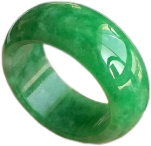 Oligage Hand-Carve Jade Ring Full Green Inner Diameter Fashion Accessories Men Women Luck Gifts Amulet (Ring Size : 10) in Saudi Arabia
