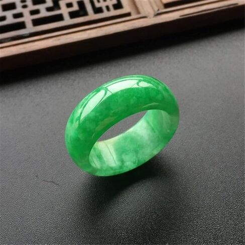 Oligage Hand-Carve Jade Ring Full Green Inner Diameter Fashion Accessories Men Women Luck Gifts Amulet (Ring Size : 10) in Saudi Arabia
