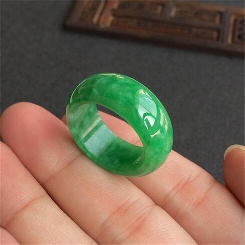 Oligage Hand-Carve Jade Ring Full Green Inner Diameter Fashion Accessories Men Women Luck Gifts Amulet (Ring Size : 10) in Saudi Arabia