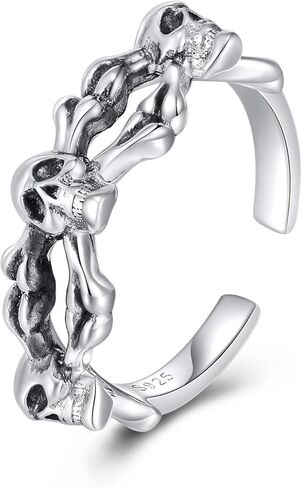 URONE Skull Ring for Women 925 Sterling Silver Open Ring Skeleton Skull Adjustable Rings Gothic Punk Jewelry Gift for Women Men in Saudi Arabia