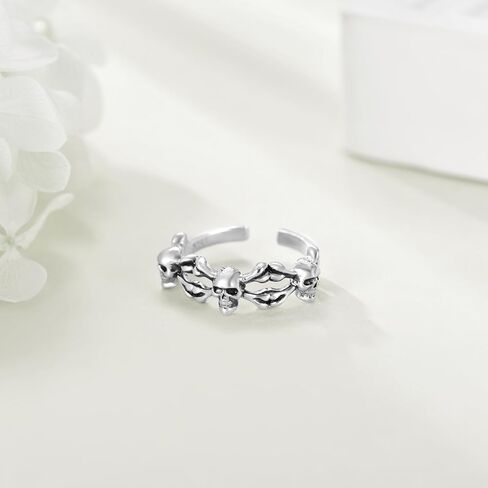 URONE Skull Ring for Women 925 Sterling Silver Open Ring Skeleton Skull Adjustable Rings Gothic Punk Jewelry Gift for Women Men in Saudi Arabia