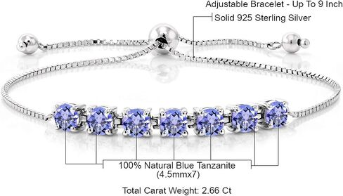 Gem Stone King 925 Sterling Silver Blue Tanzanite Tennis Bracelet for Women (2.66 Cttw, Round 4.5MM, Gemstone Birthstone, Fully Adjustable Up to 9 Inch) in Saudi Arabia
