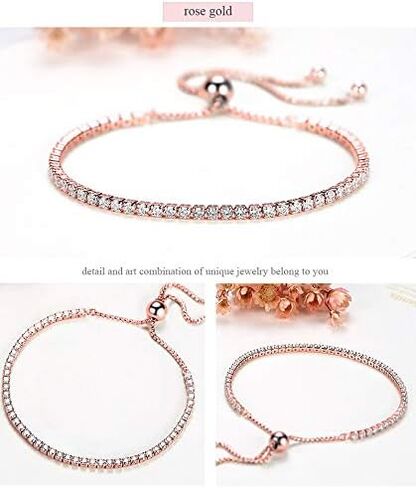 Authentic Bolenvi Swarovski Crystallized 925 Silver over Rose Gold Adjustable Dainty Tennis Bracelet in Saudi Arabia