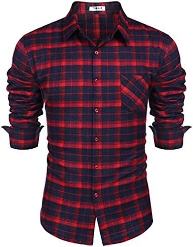 Tinkwell Men's Long Sleeve Plaid Button Down Shirts Regular fit Casual Dress Shirts for Men in Saudi Arabia