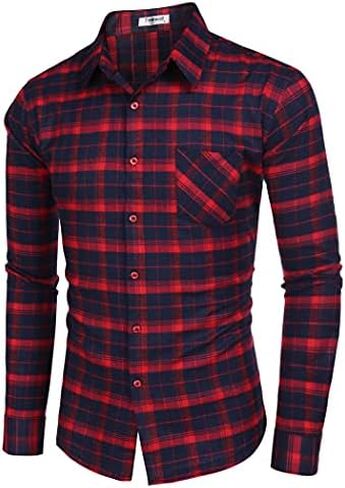 Tinkwell Men's Long Sleeve Plaid Button Down Shirts Regular fit Casual Dress Shirts for Men in Saudi Arabia