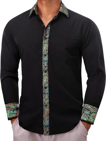 قميص رجالي من YOHOWA بأكمام طويلة بلون موحد وياقة قابلة للتمدد وجيب قابل للتمدد وحفلات العمل وخالي من التجاعيد in Kuwait