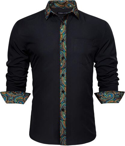 قميص رجالي من YOHOWA بأكمام طويلة بلون موحد وياقة قابلة للتمدد وجيب قابل للتمدد وحفلات العمل وخالي من التجاعيد in Kuwait