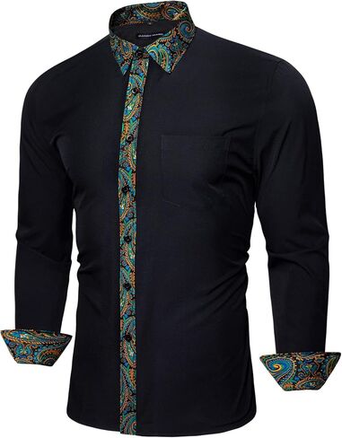 قميص رجالي من YOHOWA بأكمام طويلة بلون موحد وياقة قابلة للتمدد وجيب قابل للتمدد وحفلات العمل وخالي من التجاعيد in Kuwait