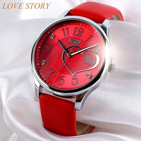 ساعة انالوج للبنات من IJAHWRS، ساعة يد كوارتز عصرية للسيدات، حزام جلدي، وجه كبير، ساعات لطيفة وممتعة مع شكل قلب جميل مقاومة للماء in Saudi Arabia