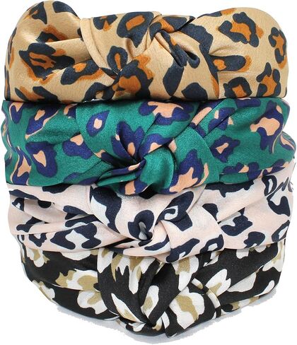 Satin Leopard Knotted headband for Women is Chic. White & Black Headbands for Women are Unique. Cheetah Top Knot Head bands Fashion in Kuwait