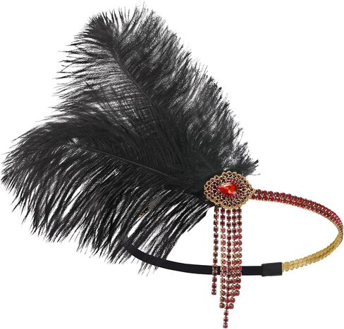 SWEETV Flapper Headbands Womens 1920s Headpiece Great Gatsby Inspired Feather Headband Cocktail Party Rhinestone Hair Accessories for Women, Black in Saudi Arabia
