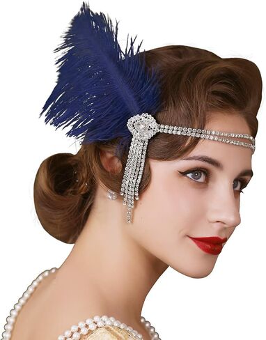 SWEETV Flapper Headbands Womens 1920s Headpiece Great Gatsby Inspired Feather Headband Cocktail Party Rhinestone Hair Accessories for Women, Black in Saudi Arabia