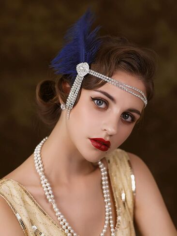 SWEETV Flapper Headbands Womens 1920s Headpiece Great Gatsby Inspired Feather Headband Cocktail Party Rhinestone Hair Accessories for Women, Black in Saudi Arabia