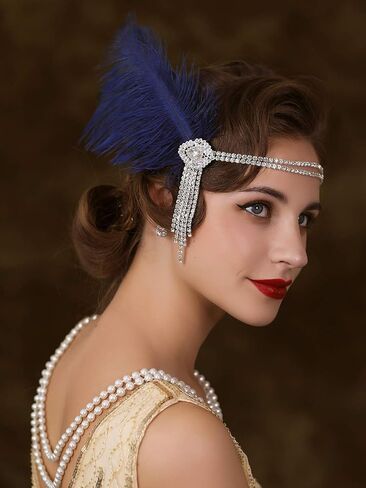 SWEETV Flapper Headbands Womens 1920s Headpiece Great Gatsby Inspired Feather Headband Cocktail Party Rhinestone Hair Accessories for Women, Black in Saudi Arabia