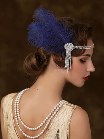 SWEETV Flapper Headbands Womens 1920s Headpiece Great Gatsby Inspired Feather Headband Cocktail Party Rhinestone Hair Accessories for Women, Black in Saudi Arabia