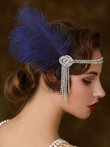 SWEETV Flapper Headbands Womens 1920s Headpiece Great Gatsby Inspired Feather Headband Cocktail Party Rhinestone Hair Accessories for Women, Black in Saudi Arabia