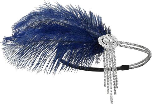 SWEETV Flapper Headbands Womens 1920s Headpiece Great Gatsby Inspired Feather Headband Cocktail Party Rhinestone Hair Accessories for Women, Black in Saudi Arabia