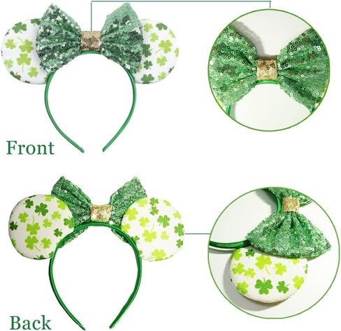 YOWOCAL 2Pcs St. Patrick's Day Headbands,Green shamrock headband for women Girls,Irish Sequin Mouse Ear,Lucky Clover Hair Accessories Headwear for St. Patrick's Day Irish Party Holiday Decorations in Saudi Arabia