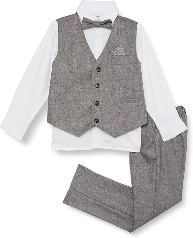 Isaac Mizrahi Slim Fit Boy's Solid Tweed Vest, Shirt, Bowtie, and Pant Set in Saudi Arabia