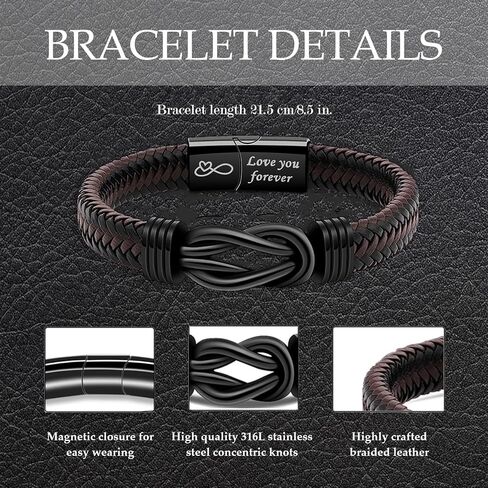 VGWON Valentines Day Gift for Him Mens Bracelet To My Man Leather Bracelet I Love You Gift Mens Birthday Gift Husband Boyfriend Couple Mens in Saudi Arabia