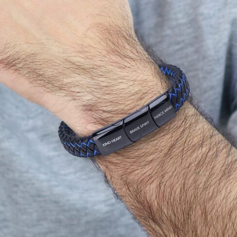 BHEGVEN Premium Genuine Leather Bracelet for Men in Black | Stainless Steel Clasp in Black, Silver | Exclusive Jewellery Box | Great Gift Idea in Saudi Arabia