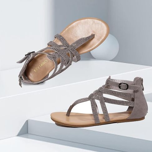 EETTARO Women's Gladiator T-Strap Flat Sandals Fisherman Strappy Thongs Open Toe Back Zip Beach Shoes in Kuwait