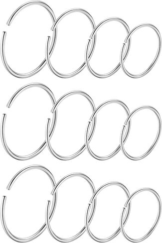 Vegolita 12Pcs 316L Surgical Steel Nose Rings Hoop Hypoallergenic Helix Cartilage Earring Lip Ring Body Piercing Jewelry 18G 20G 22G 7MM to 12MM Diameter in Saudi Arabia
