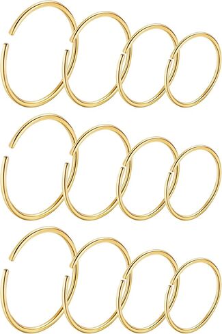 Vegolita 12Pcs 316L Surgical Steel Nose Rings Hoop Hypoallergenic Helix Cartilage Earring Lip Ring Body Piercing Jewelry 18G 20G 22G 7MM to 12MM Diameter in Saudi Arabia
