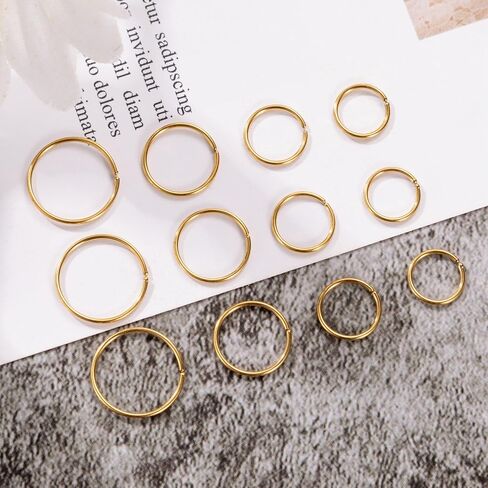 Vegolita 12Pcs 316L Surgical Steel Nose Rings Hoop Hypoallergenic Helix Cartilage Earring Lip Ring Body Piercing Jewelry 18G 20G 22G 7MM to 12MM Diameter in Saudi Arabia