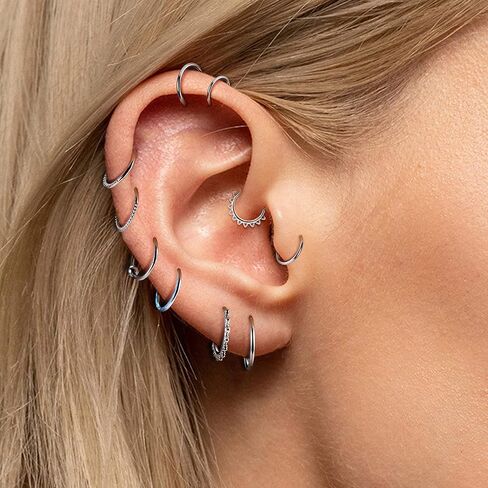 CASSIECA 18G 16G حلقات الأنف الفولاذية الجراحية هوب الفرس الحاجز خواتم للنساء الرجال تشيكوسلوفاكيا أوبال الغضروف هوب أقراط هيليكس دايث روك الشفاه محارة هوب الجسم ثقب المجوهرات 8 مم 10 مم in Kuwait