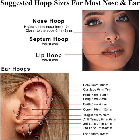 CASSIECA 18G 16G حلقات الأنف الفولاذية الجراحية هوب الفرس الحاجز خواتم للنساء الرجال تشيكوسلوفاكيا أوبال الغضروف هوب أقراط هيليكس دايث روك الشفاه محارة هوب الجسم ثقب المجوهرات 8 مم 10 مم in Kuwait