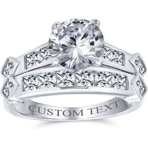 Bling Jewelry Classic Art Deco Vintage Style 3CT Cubic Zirconia Brilliant Cut Round Solitaire Pave Band AAA CZ Anniversary Wedding Engagement Ring Set Band For Women .925 Sterling Silver