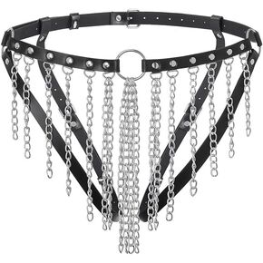 Navoky Punk Leather Body Chain Adjustable PU Leather Gothic Belts Thigh Belly Chains Tassels Metal Waist Chain Metal Accessories Party Halloween Nightclub Rave Outfits for Women in Saudi Arabia