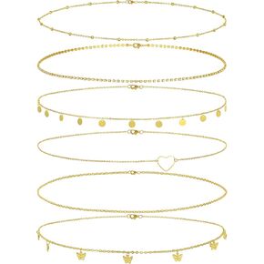 Akeoqi 6 قطع سلاسل خصر مطلية بالذهب عيار 18 قيراط خرز تشيكوسلوفاكيا لؤلؤ ترتر فراشة قلب سلسلة بطن صيفية للشاطئ بيكيني سلاسل الجسم مجموعة مجوهرات مثيرة للنساء قابلة للتعديل (29.5 بوصة + 7.8 بوصة) in Kuwait