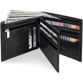 LYOOMALL Wallet for Men, Large Capacity Genuine Leather RFID Blocking Bifold Wallet/Credit Card Holder for Men, with Coin Pocket, Zipper Cash Pocket, ID Window and 10 Card Slots in Saudi Arabia